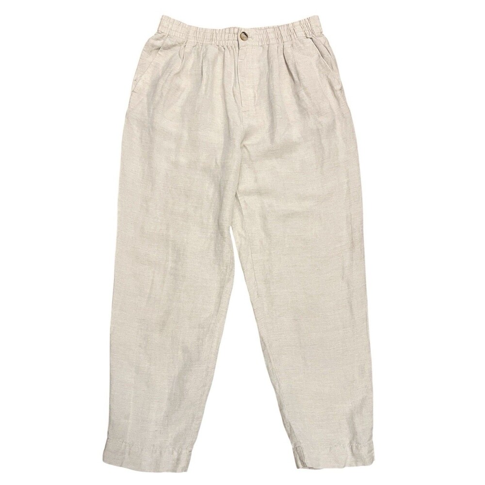 MADEWELL Heathered Natural Linen Blend Track Trouser Pants Cropped Coastal XS